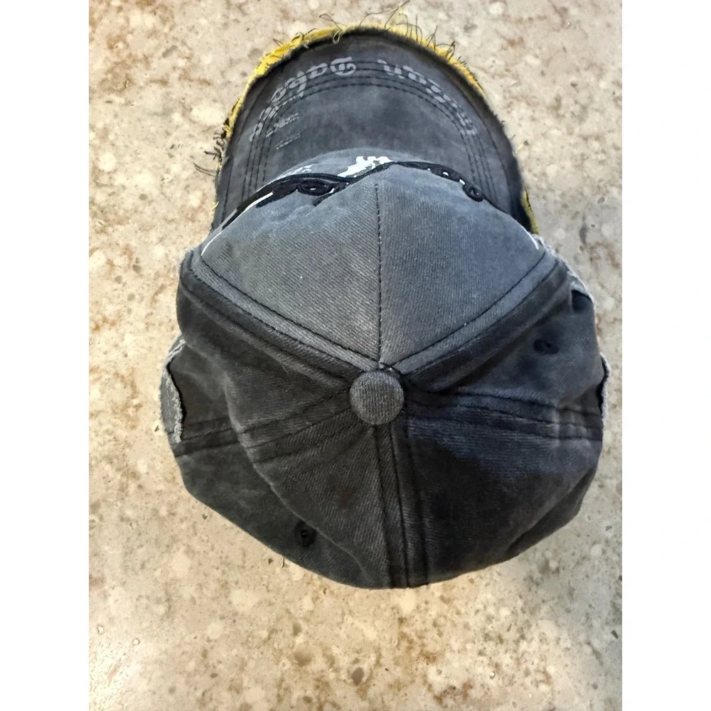 Black Rebel Indian Dakota Distressed Baseball Cap Washed Gray Adjustable Hat